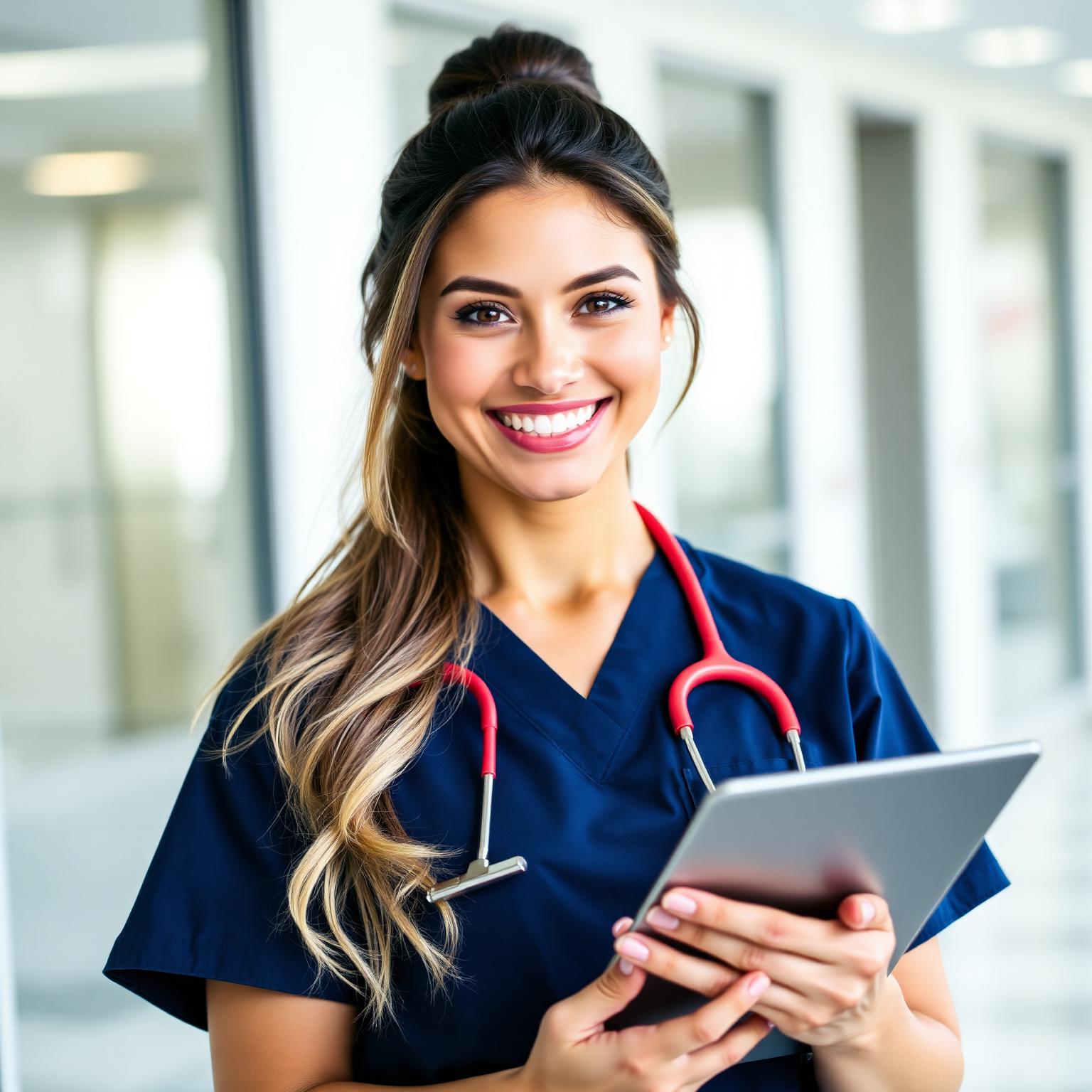 Confident nurse holding tablet